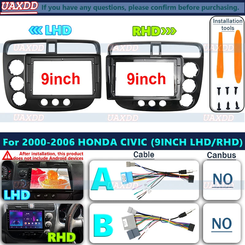 2 Din car dvd radio Android fascia multimedia For Honda 2005 Civic 9inch CD MP3 MP5 Video