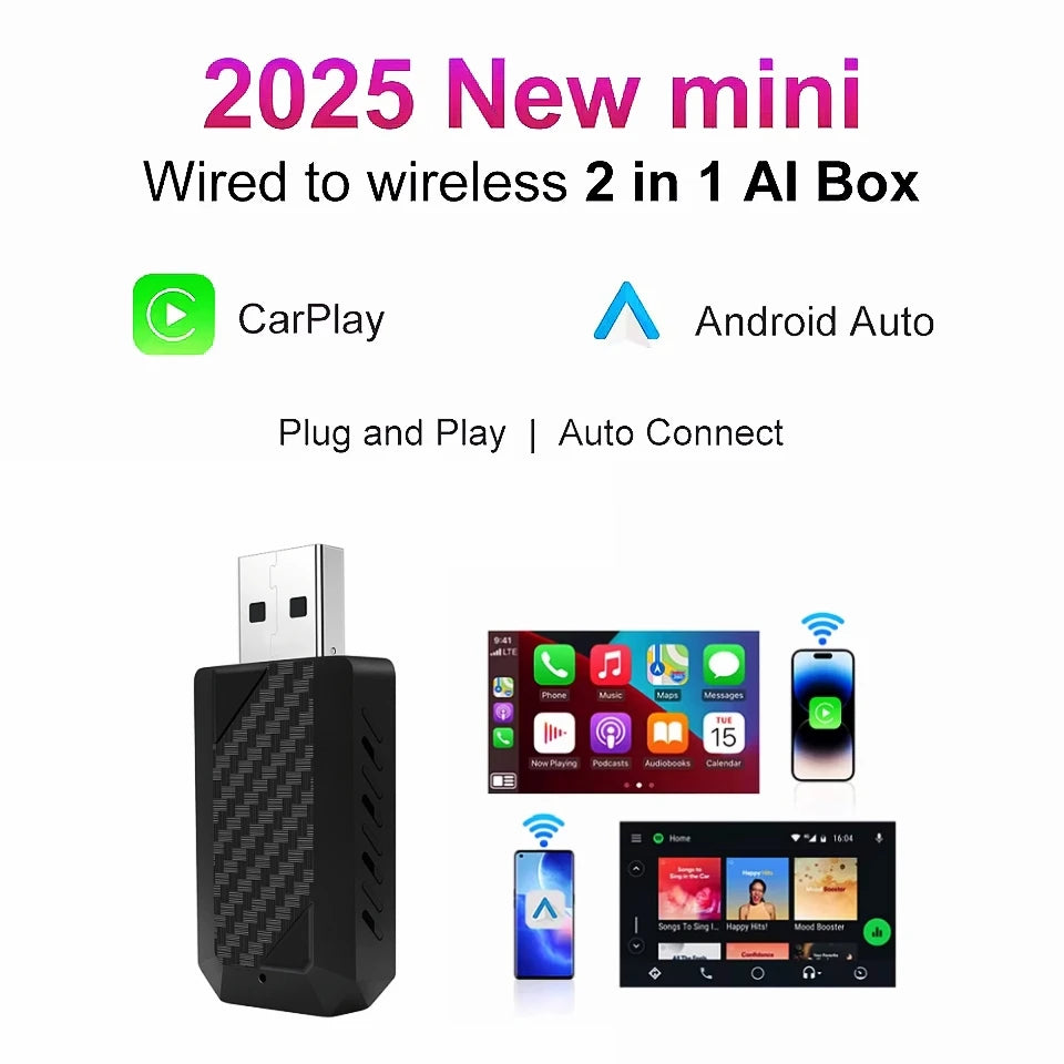Wired To Wireless Carplay & Android Auto Mini Adapter USB Plug and Play Auto Connect for F | AUTOKITSHOP