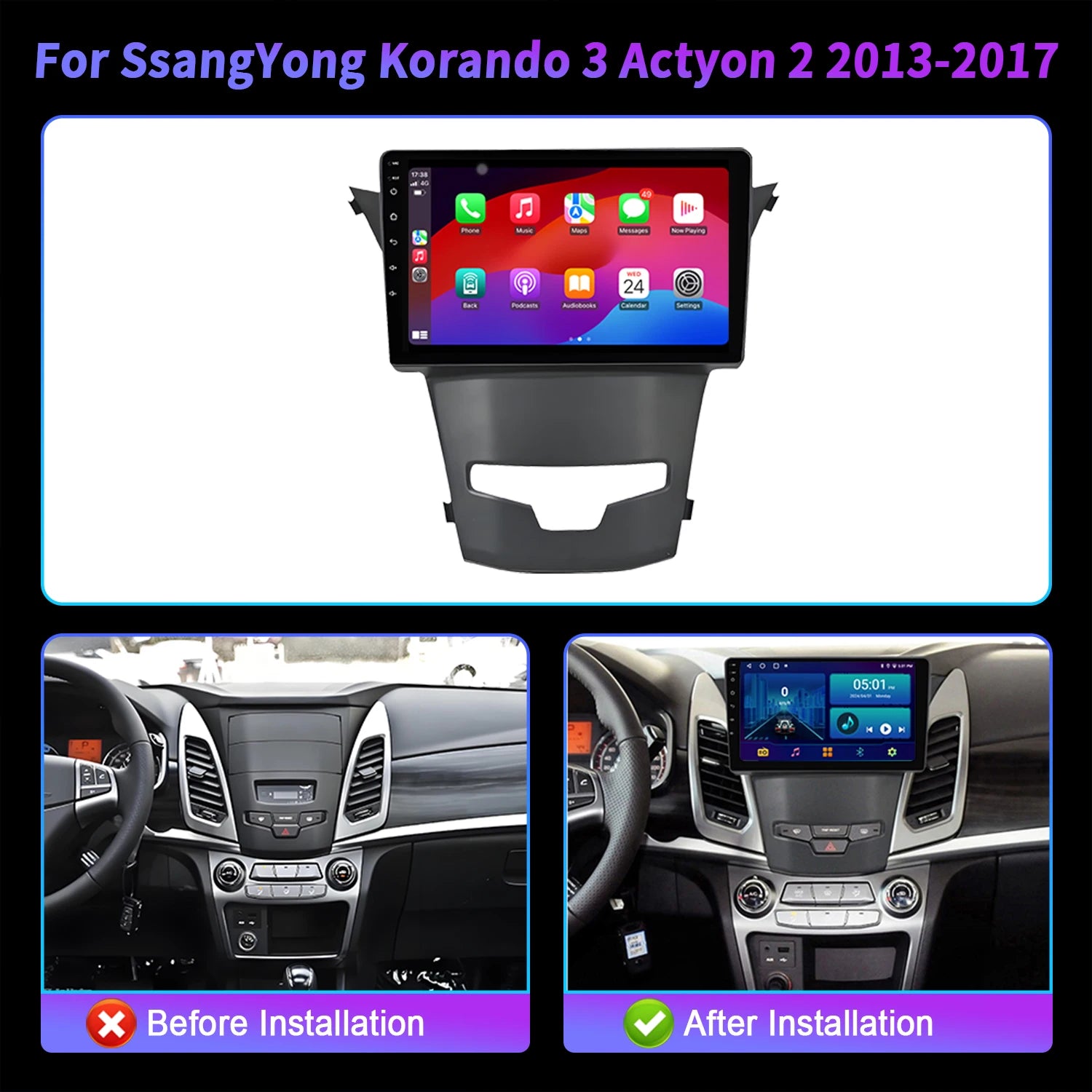 Android 14 For SsangYong Korando 3 Actyon 2 2013-2017 Car Radio Multimedia Player GPS Navi