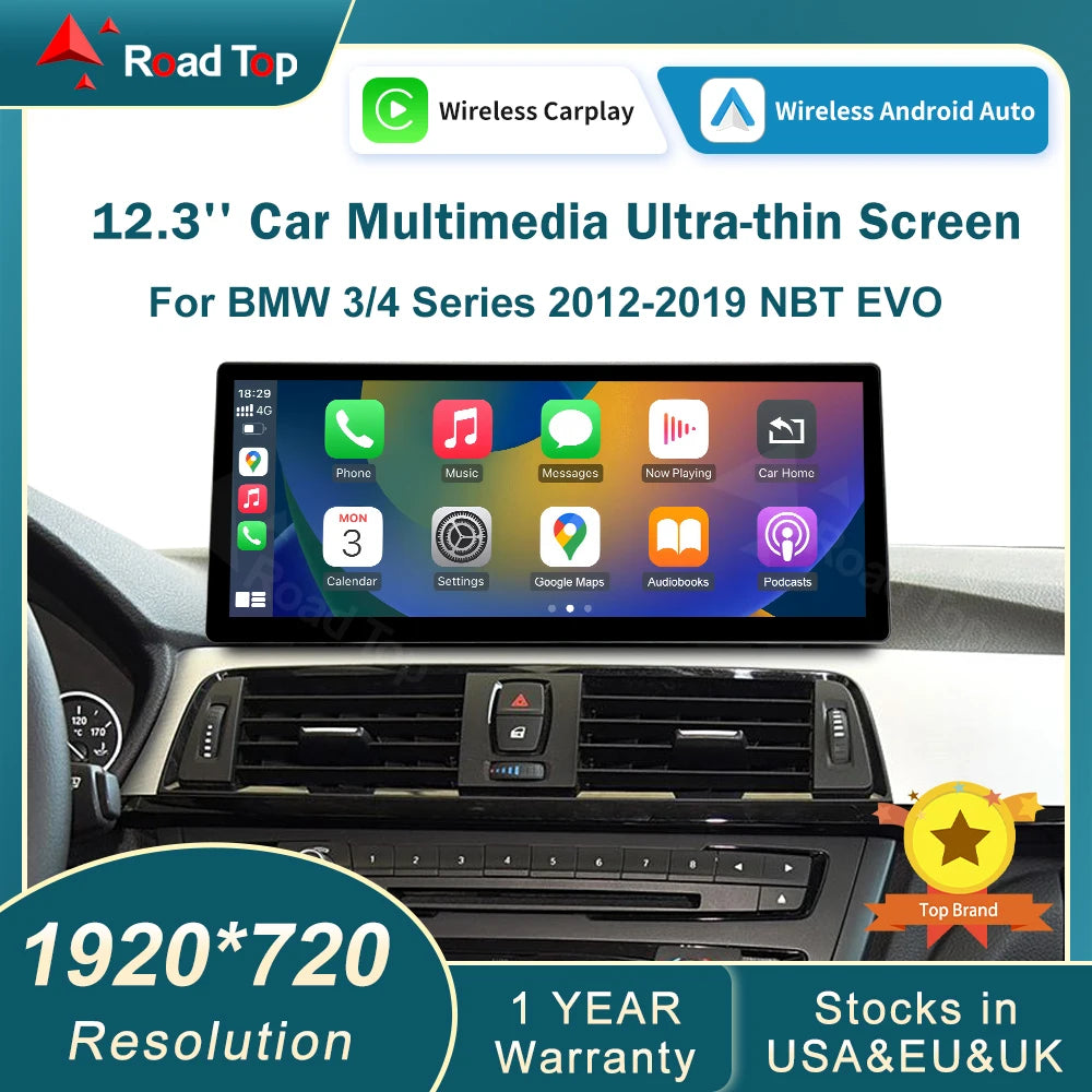 12.3 Wireless CarPlay Linux System Multimedia Display For BMW Series 3 4 F30 F31 F32 F33 F