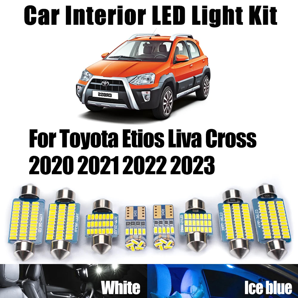 8-Piece LED Interior Light Kit for Toyota Etios Liva Cross - Canbus Error-Free Bulbs | AUTOKITSHOP