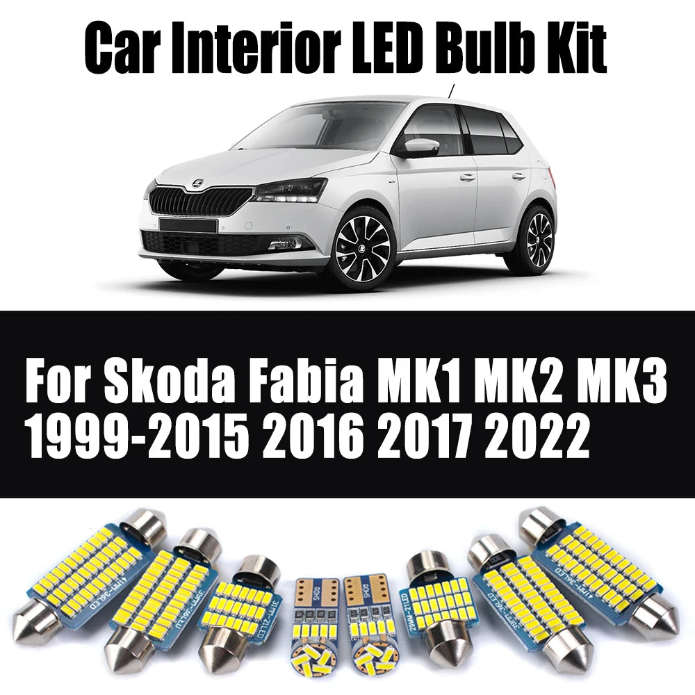 LED Interior Light Kit for Skoda Fabia MK1 MK2 MK3 1999-2015 - Canbus Dome Map Door Trunk Bulbs | AUTOKITSHOP