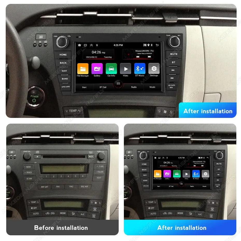 MEKEDE&NAVIFLY Car Radio For Toyota Prius XW30 2009 - 2015 Wireless Carplay GPS Central Mu