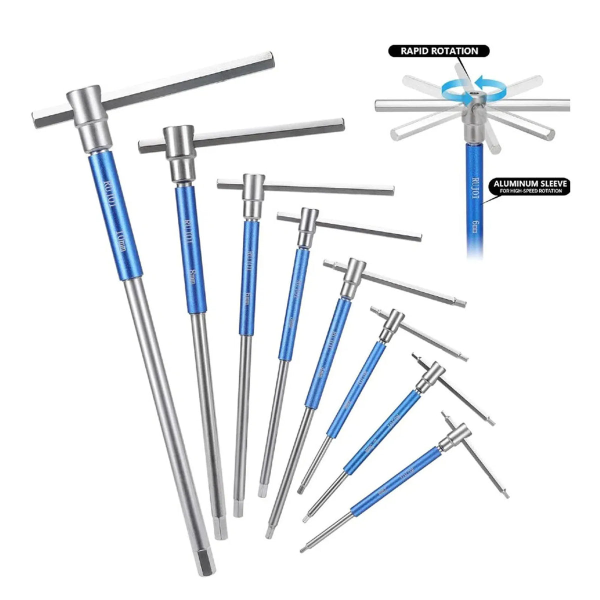 Motorcycle T Handle Wrench Set 2mm 2.5mm 3mm 4mm 5mm 6mm 8mm 10mm Non Slip Metric T Handle Spinn - Automotive LED Light