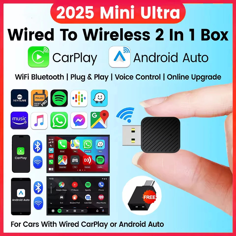 2 in 1 AI Box Mini Adapter Wired to Wireless Carplay&Android Auto Compatible with 99% of C | AUTOKITSHOP