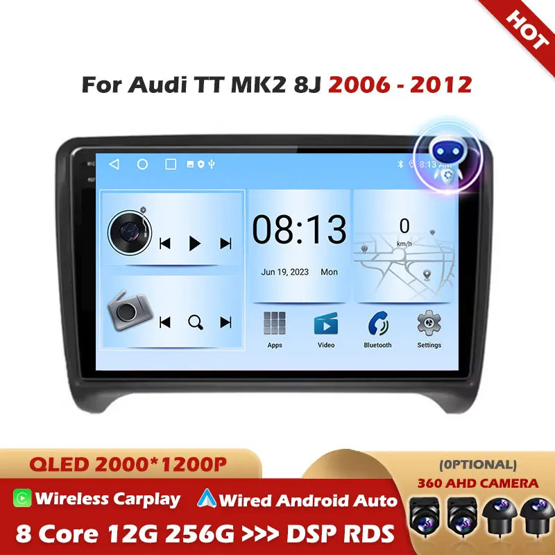 For Audi TT MK2 8J 2006 2007 2008 2009 2010 2011 2012 Android 16 WIFI+4G Carplay Car Radio