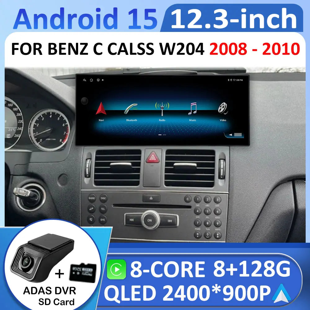 Android 15 for BENZ C CALSS W204 2008 2009 2010 Car Multimedia Video Player Wireless Carpl | AUTOKITSHOP