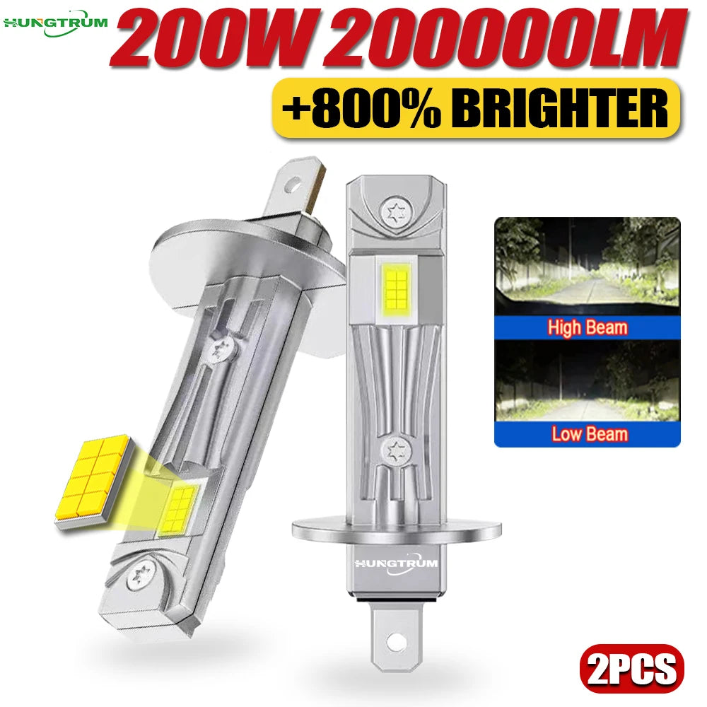 H1 LED Headlights 200W 9084 CSP H1 LED Auto Light Canbus 1: 1 Size Fanless Wireless Mini H