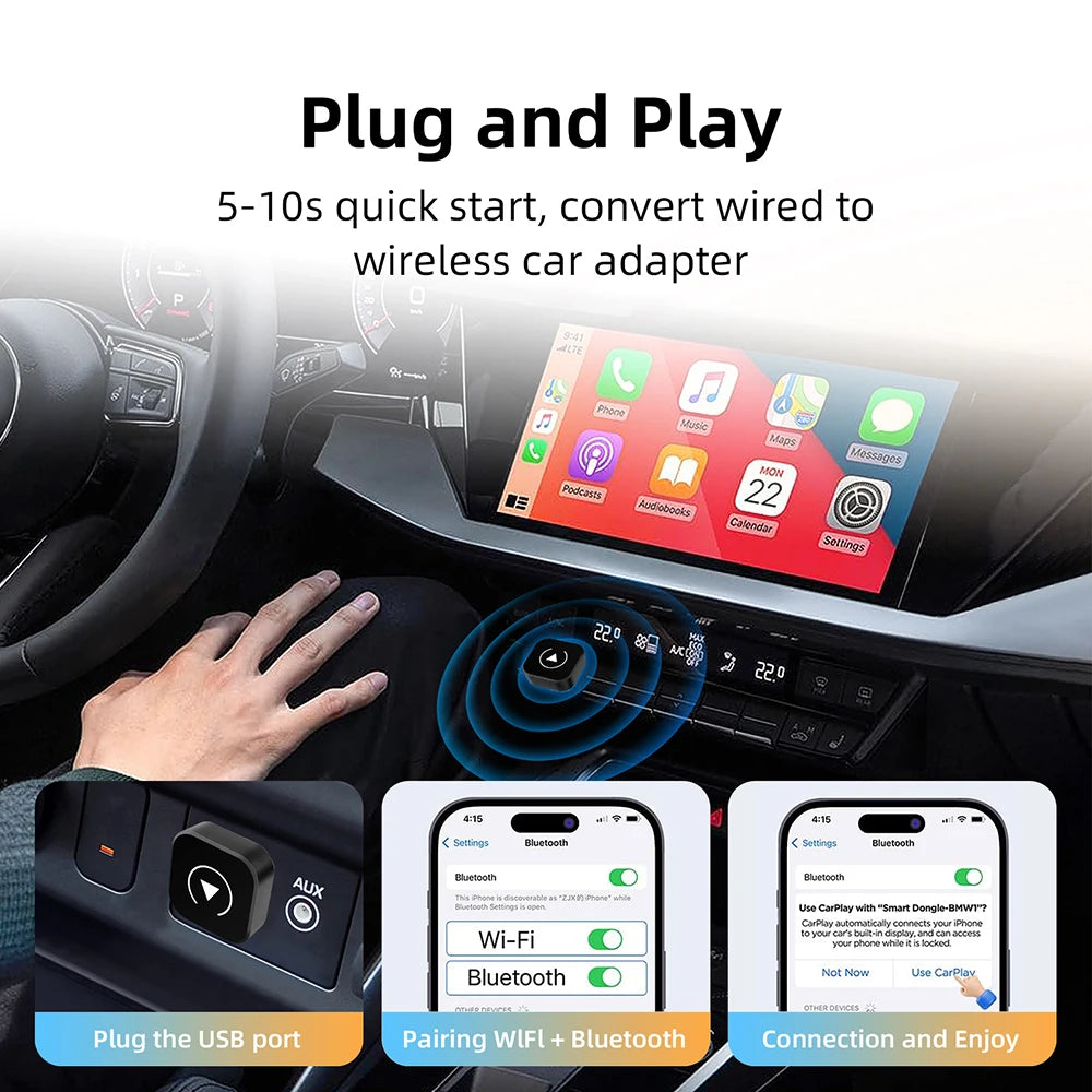 2 in 1 AI Box Mini Adapter Wired to Wireless Carplay&Android Auto Compatible with 99% of C | AUTOKITSHOP