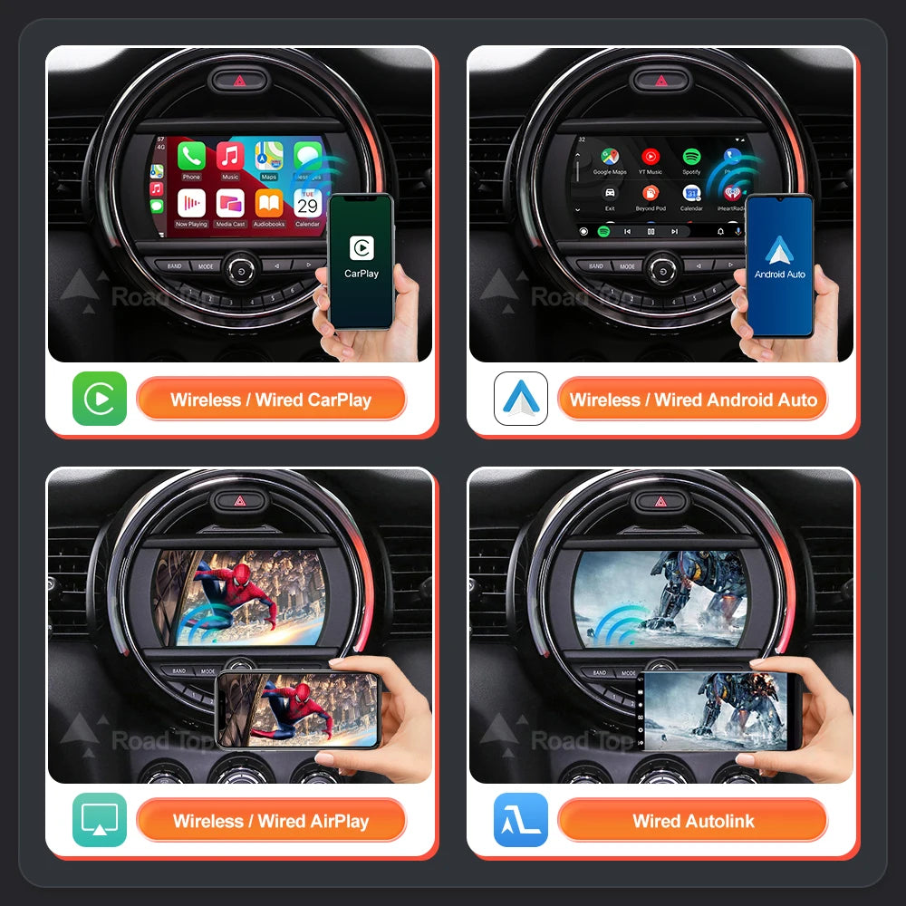 Road Top Wireless CarPlay Android Auto for Mini R55 R56 R57 R58 R59 R60 R61 F54 F55 F56 F5 | AUTOKITSHOP