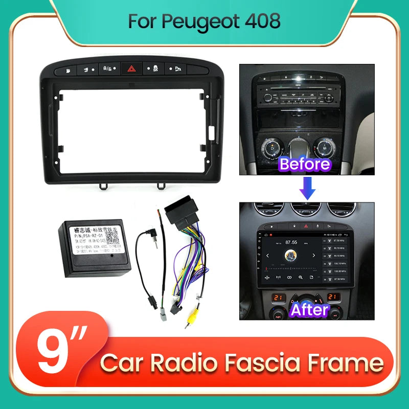 Car Radio Stereo Frame 9inch for PEUGEOT 308 408 2008-16 Audio Fitting Adaptor Dash Trim F | AUTOKITSHOP