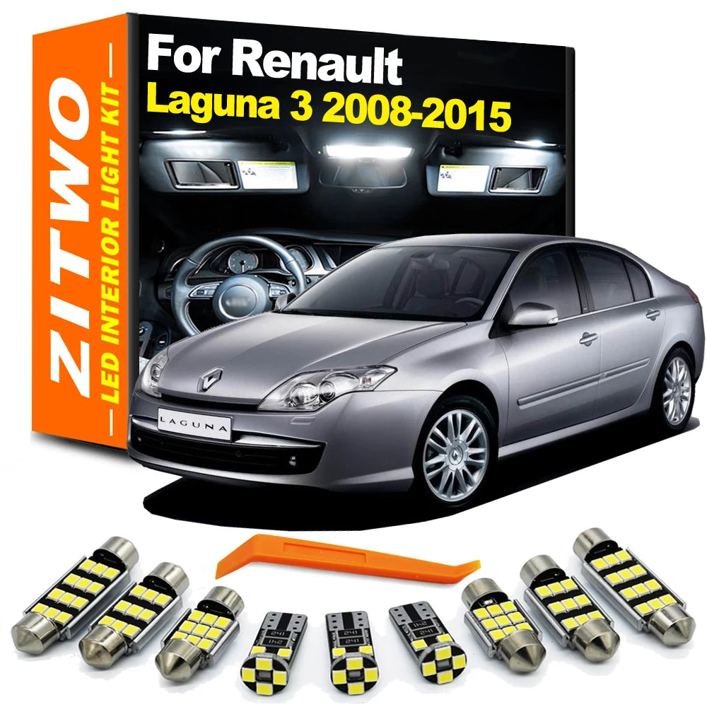 ZITWO 12Pcs LED Bulb Interior Indoor Light Kit For Renault Laguna 3 III MK3 2008 for Renault MK3 - Canbus LED Car Light