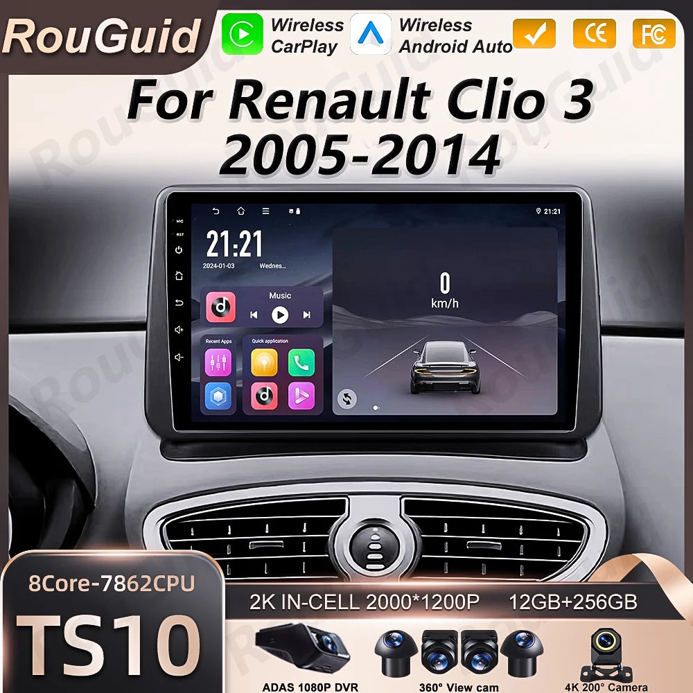 Car Radio Android 16 Carplay For Renault Clio 3 2005 -2014 Multimedia Player Stereo GPS Au | AUTOKITSHOP