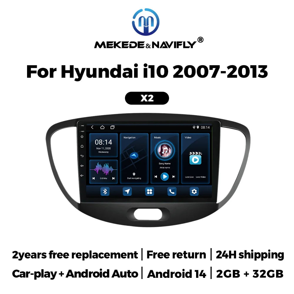 9Inch IPS Screen Car Radio For Hyundai i10 2007 2008 2009 2010 - 2013 Car Play Android Aut