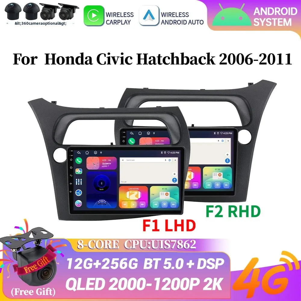For Honda Civic Hatchback 2006-2011 Car Radio Android 14 Multimedia Navigation Wireless Ca