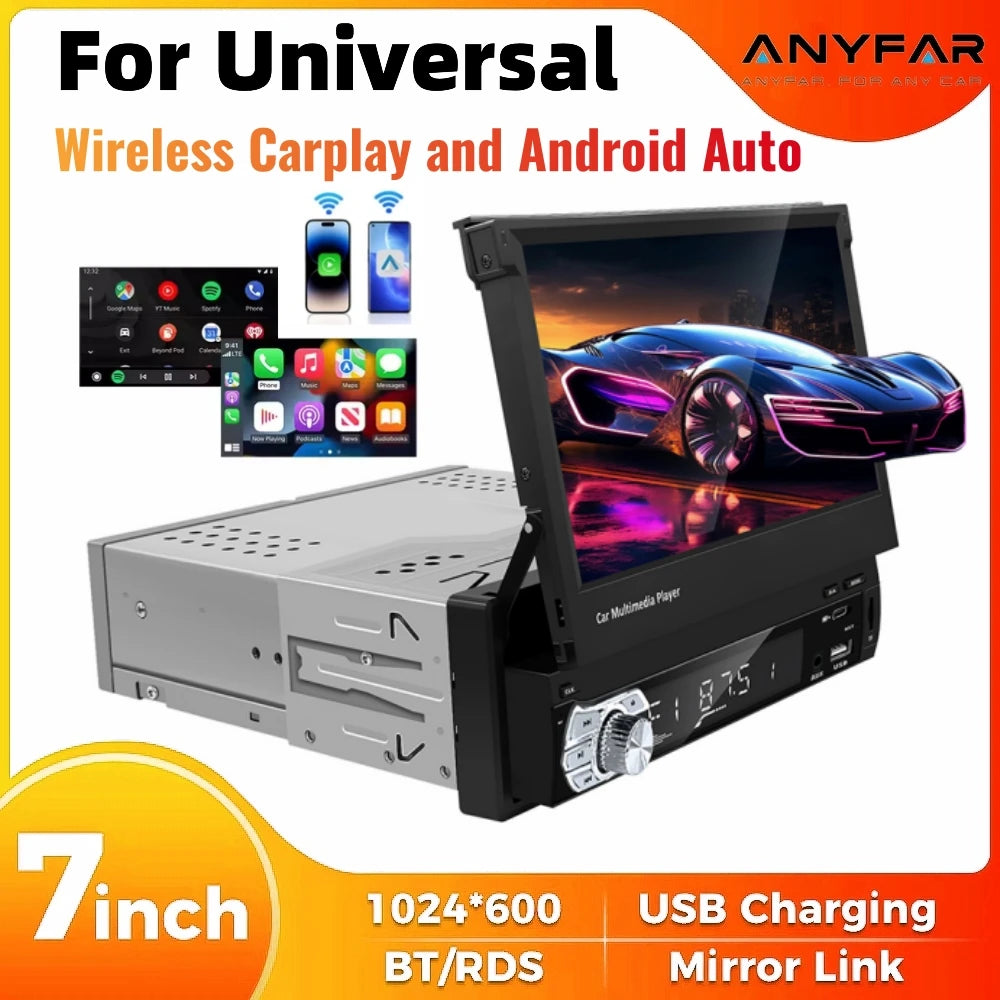 Universal 7 Inch Flip Out Car Stereo 1 Din Car Radio Wireless Carplay Android Auto WIFI GP | AUTOKITSHOP