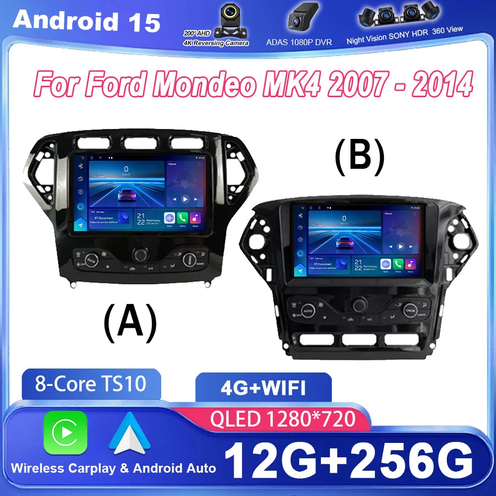 Android 15 GPS Navigation For Ford Mondeo MK4 2007 -2014 Auto Radio Stereo Head Unit Multi