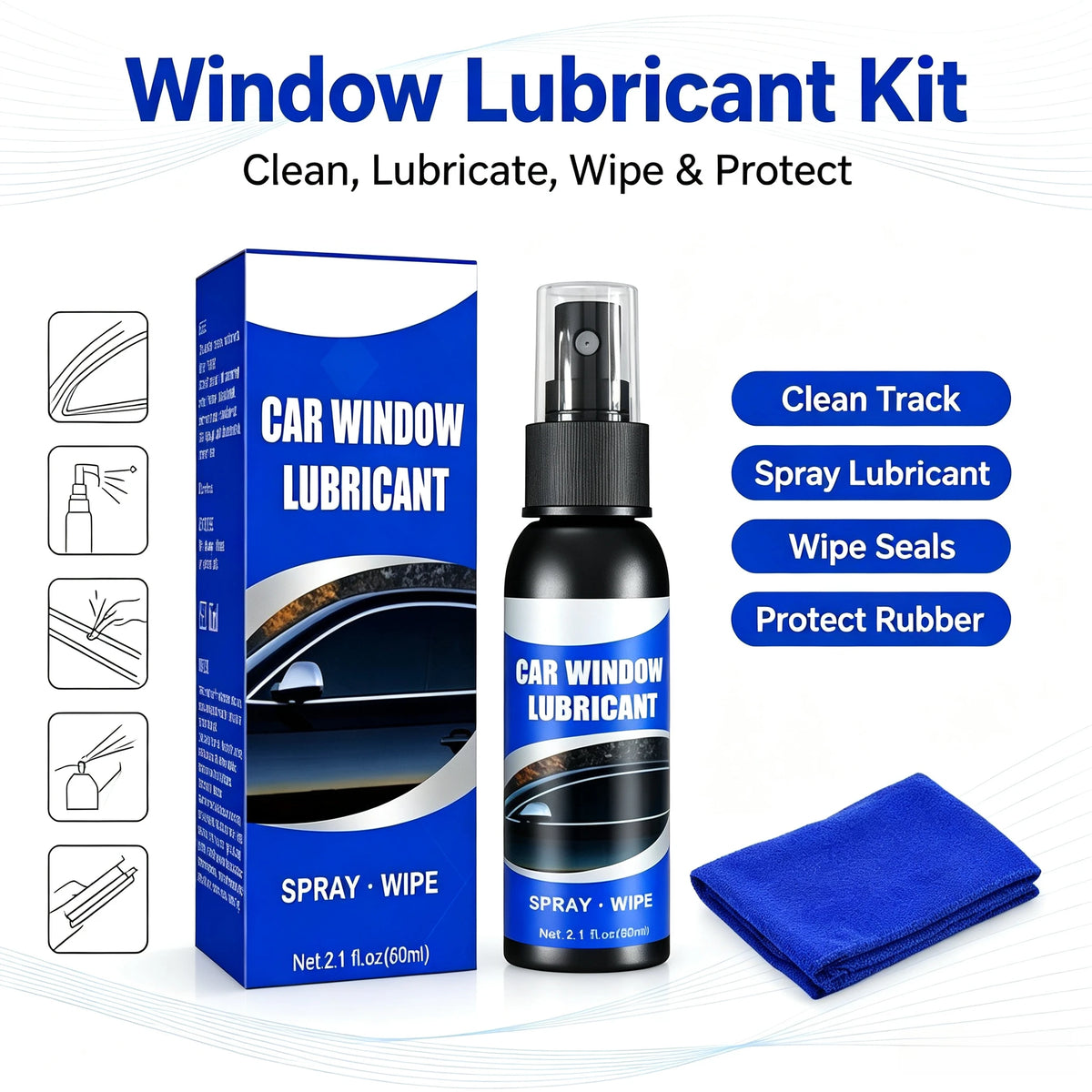 Professional 60ml Car Window Lifting Lubricant Rubber Door Seal Strip Softener Noise Reduction U - Automotive LED Light