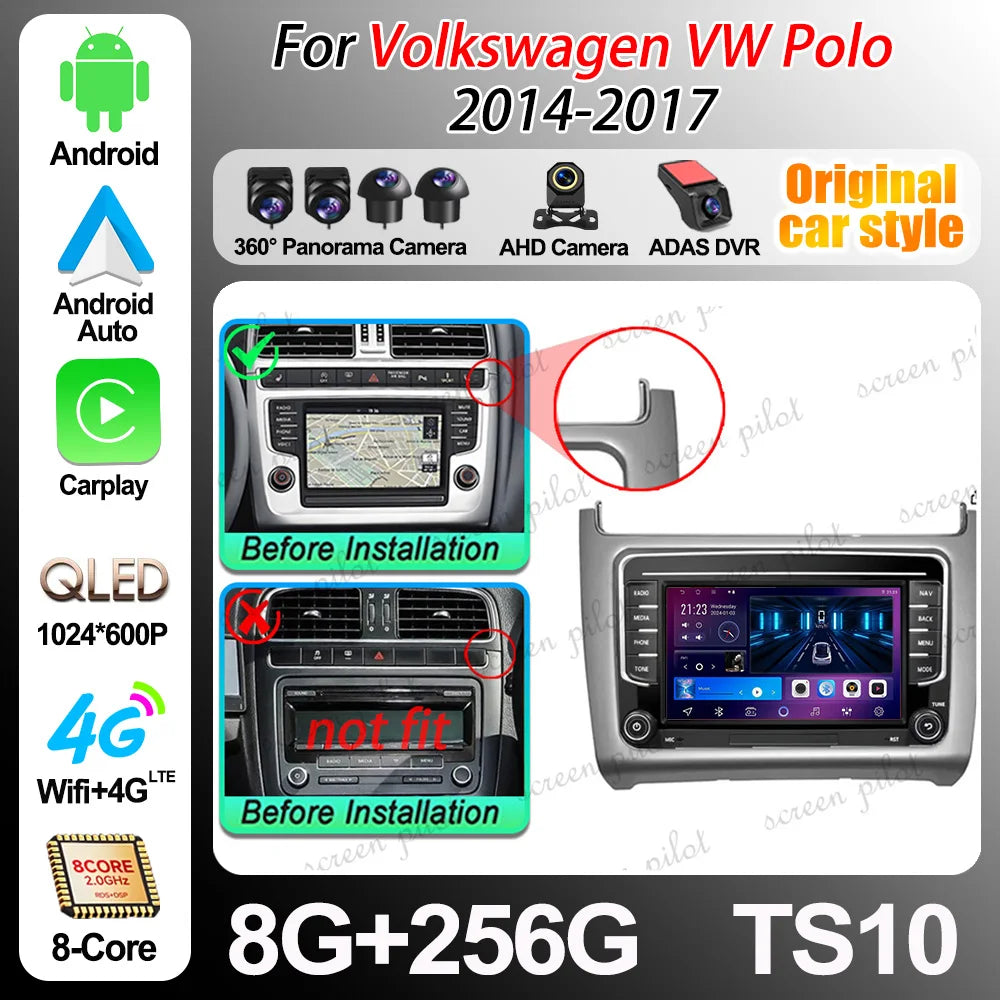 7" Car Radio For Volkswagen VW Polo 2014 2015-2017 Android 16 Multimedia Video Player Gps  | AUTOKITSHOP