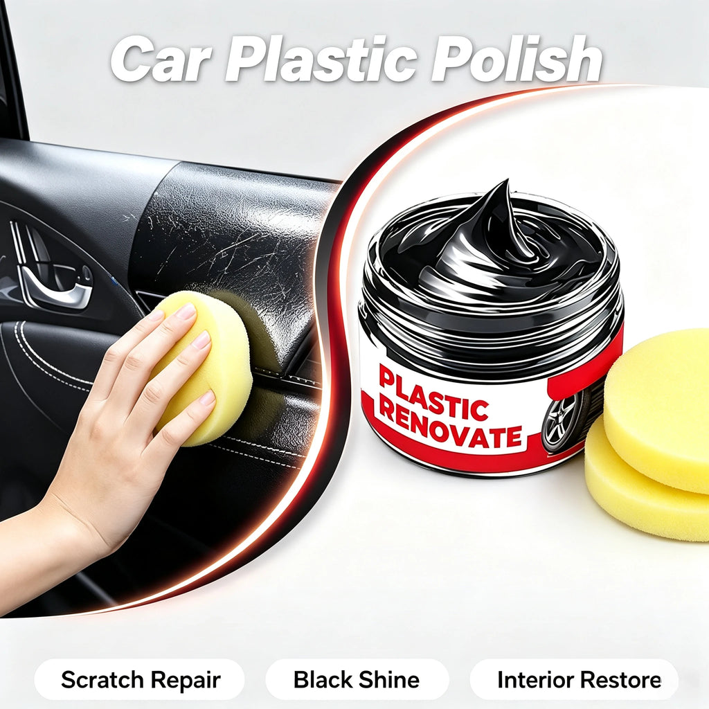 Plastic Scratch Repair Wax 80g With Sponge Car Interior Surface Restorer For Dashboard And Seat  - Automotive LED Light