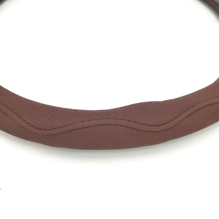 38cm Universal Brown Car Steering Wheel Cover Comfort Grip Anti-Slip PU Leather
