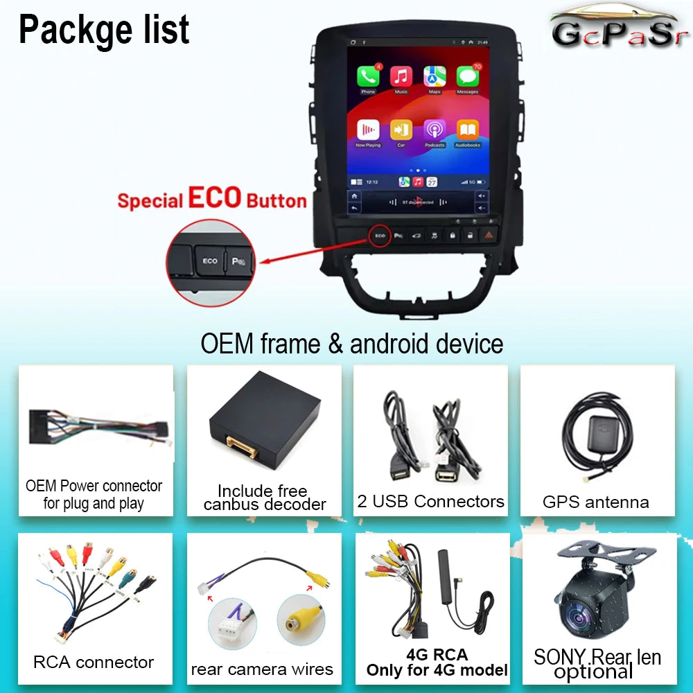 WIFI Carplay Vertical Wireless Android Auto For Opel Astra J 2009-2015 Car Radio 9.7 inch