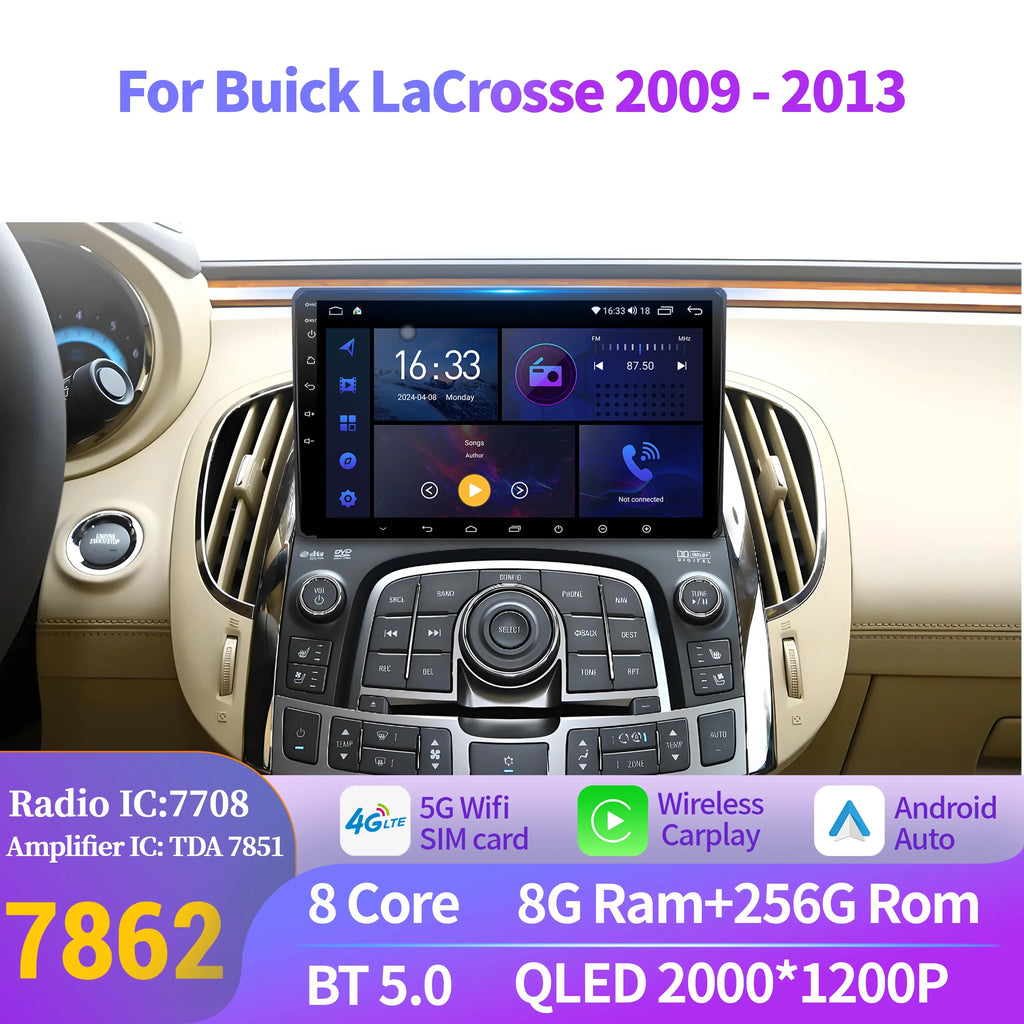 Car Radio Android 14 For Buick LaCrosse 2009-2013 Automotive Multimedia Bluetooth Navigati