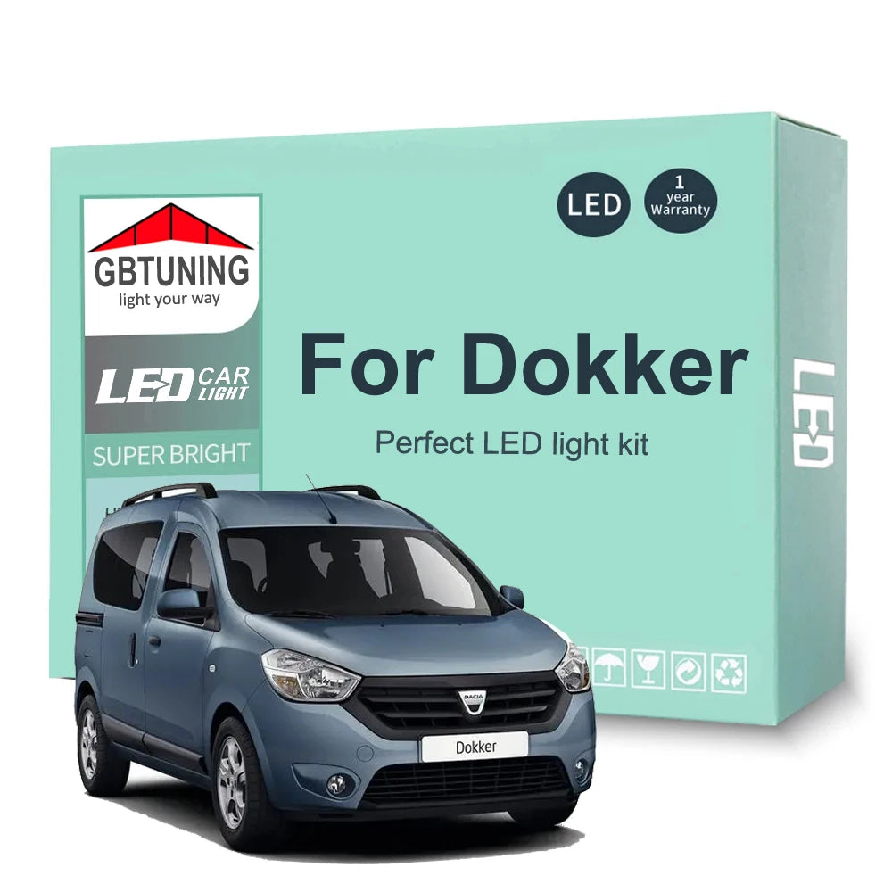11-Piece LED Interior Light Kit for Dacia Dokker 2012-2018 - Canbus Dome Map Door Trunk Bulbs | AUTOKITSHOP