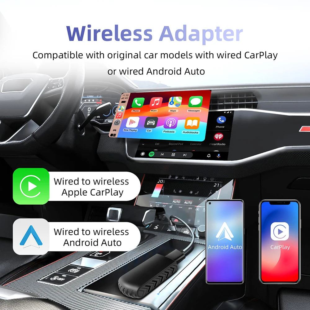 Mini Wireless Carplay Adapter Android Auto Smart Dongle Plug and Play For Audi Toyota Mazd