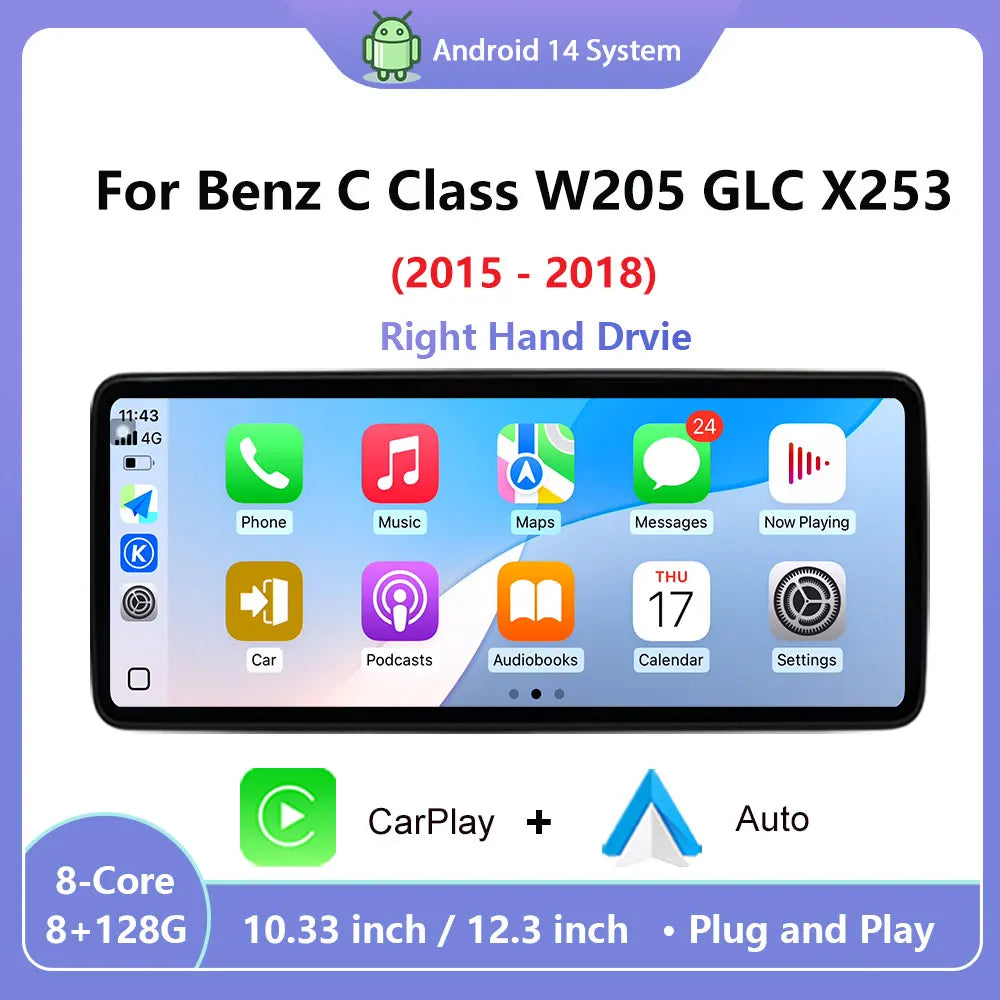 Right Hand Drvie For Merced Benz C Class W205 GLC X253 2015 -2018 Car Multimedia Navigatio