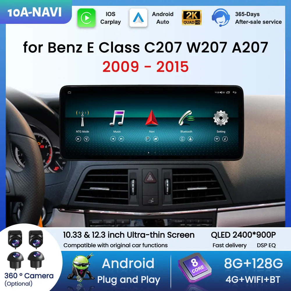 Wireless Carplay for Mercedes Benz E Class C207 W207 A207 2009 - 2016 Android 16 HD Screen