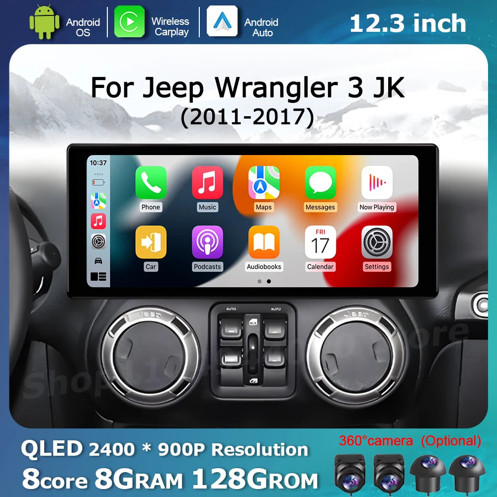 QLED Android OS Car Touch Display Screen for Jeep Wrangler 3 JK 2011-2017 Multimedia Radio