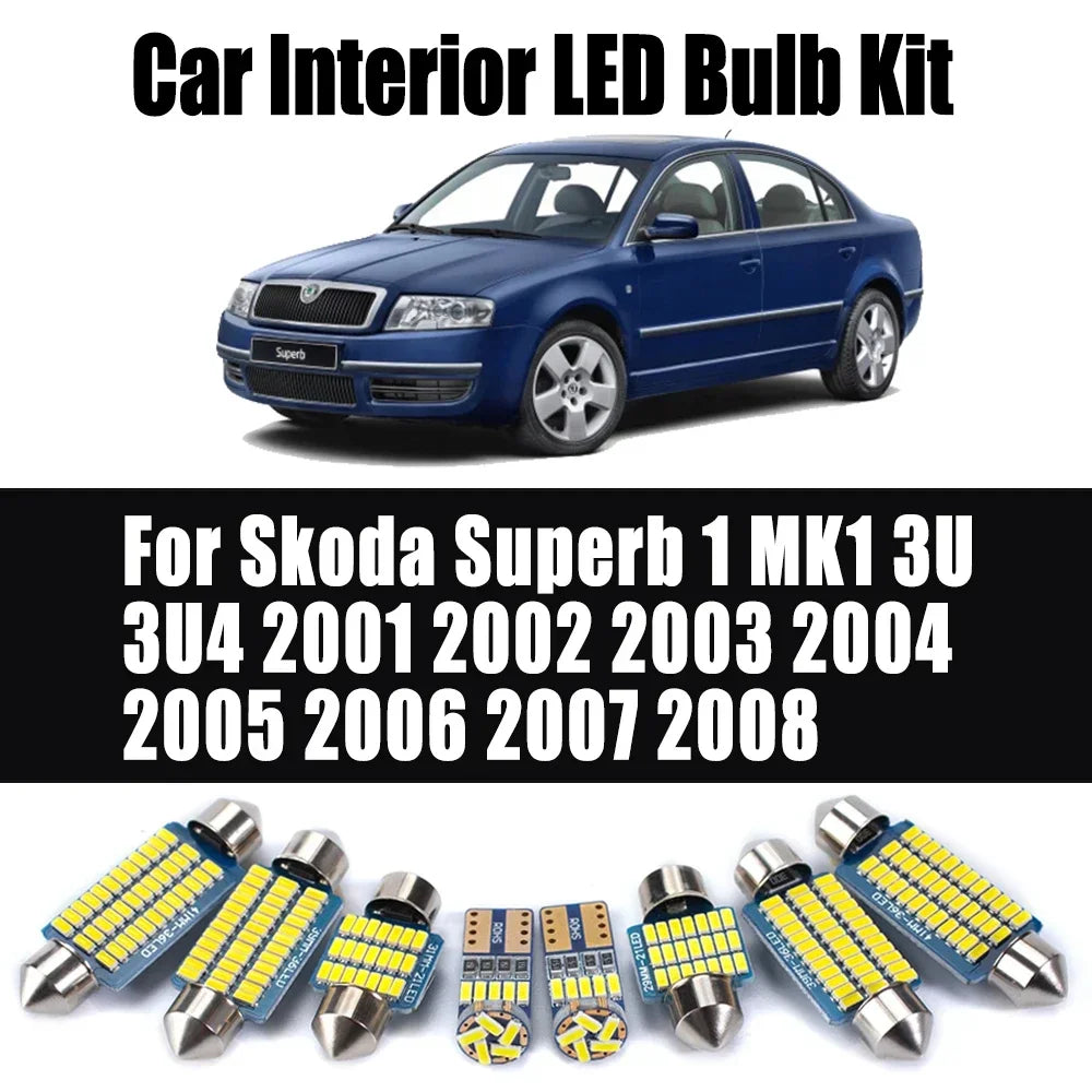13-Piece LED Interior Light Kit for Skoda Superb 1 MK1 3U 3U4 - Canbus Error-Free Bulbs | AUTOKITSHOP