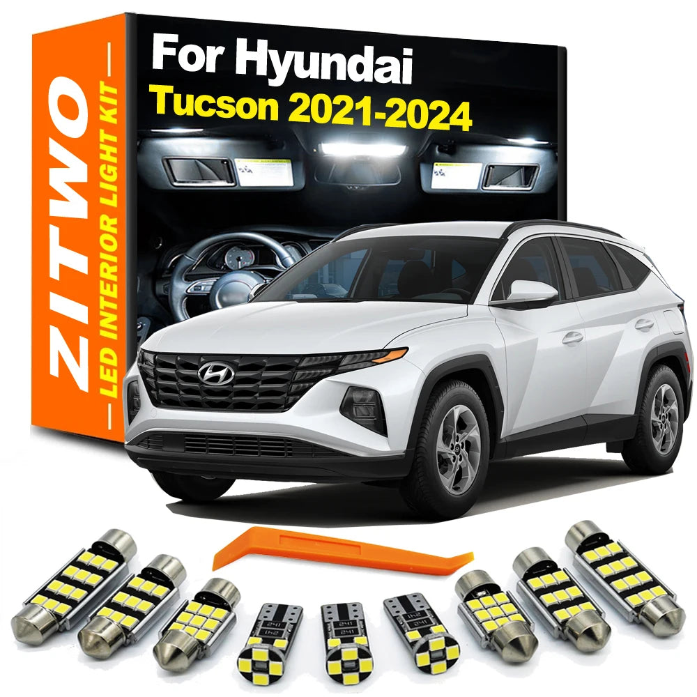 ZITWO 11Pcs LED Bulb Interior Indoor Light Kit For Hyundai Tucson NX4 2021 2022 2023 2024 Reading Map Sun Visor Plate Trunk Lamp