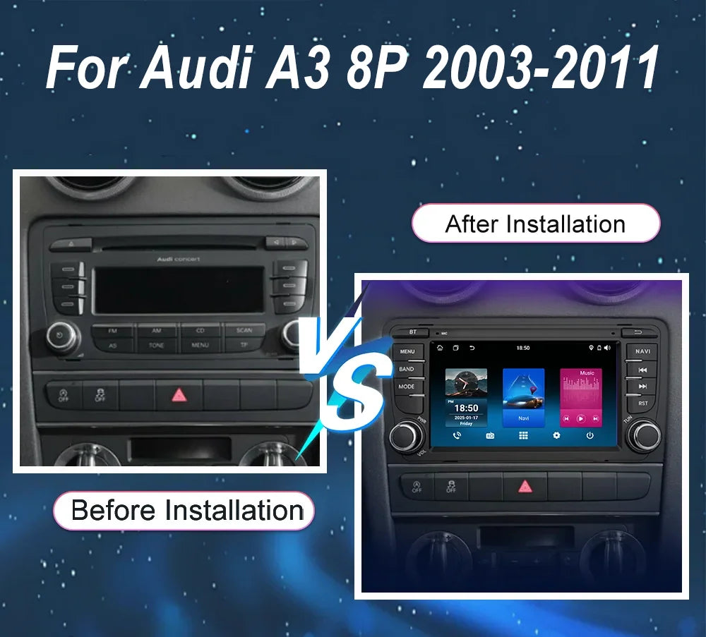 Android Auto Radio Stereo For Audi A3 8P 2003-2011 S3 RS3 Sportback Carplay Car Multimedia