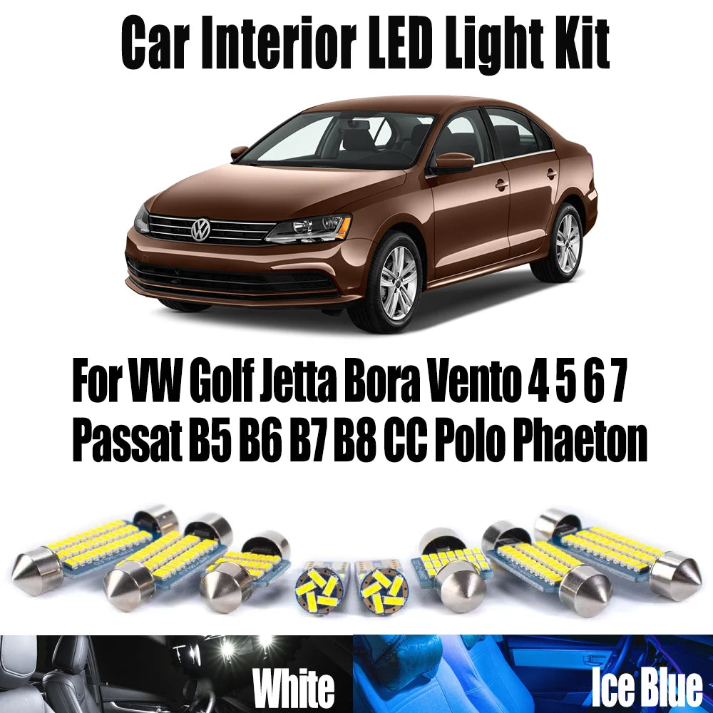 LED Interior Light Kit for VW Golf Jetta Bora Vento 4 5 6 7 Passat B5 B6 B7 B8 CC Polo Phaeton - Canbus Error-Free Bu...