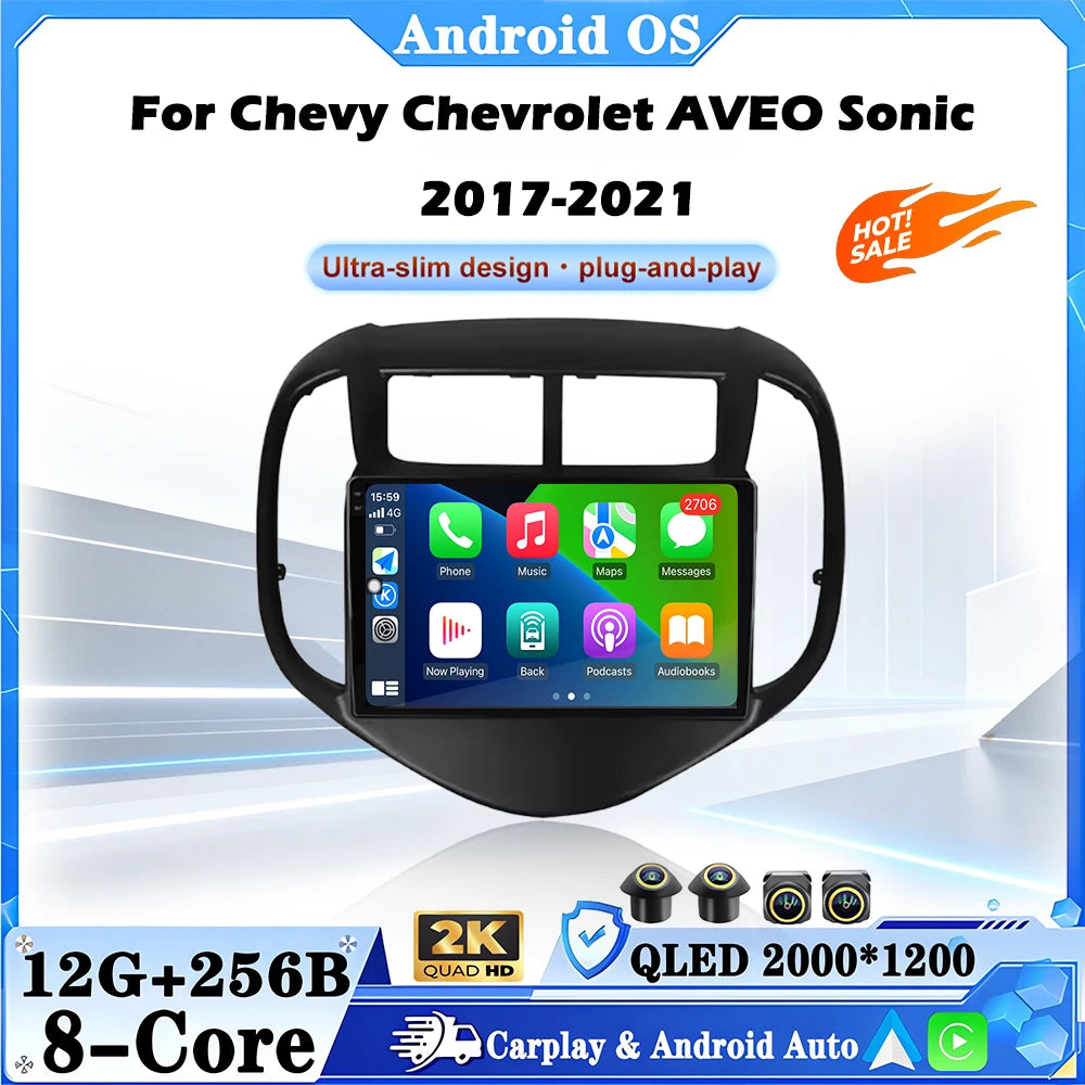 Android 16 Wireless Carplay For Chevy Chevrolet AVEO Sonic 2017-2021 GPS Navigation 4G WIF