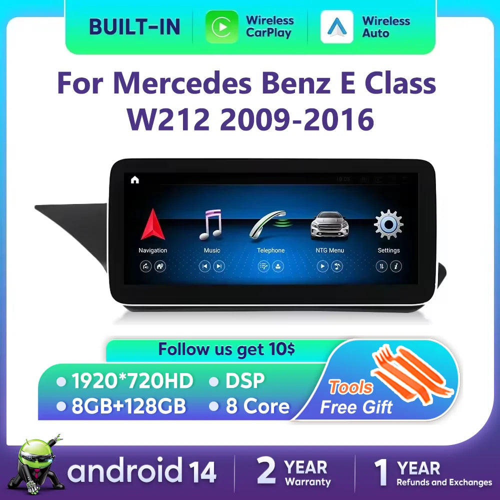 Android 14 Wireless CarPlay Auto Radio For Mercedes Benz E Class W212 2009-2016 Car Multim