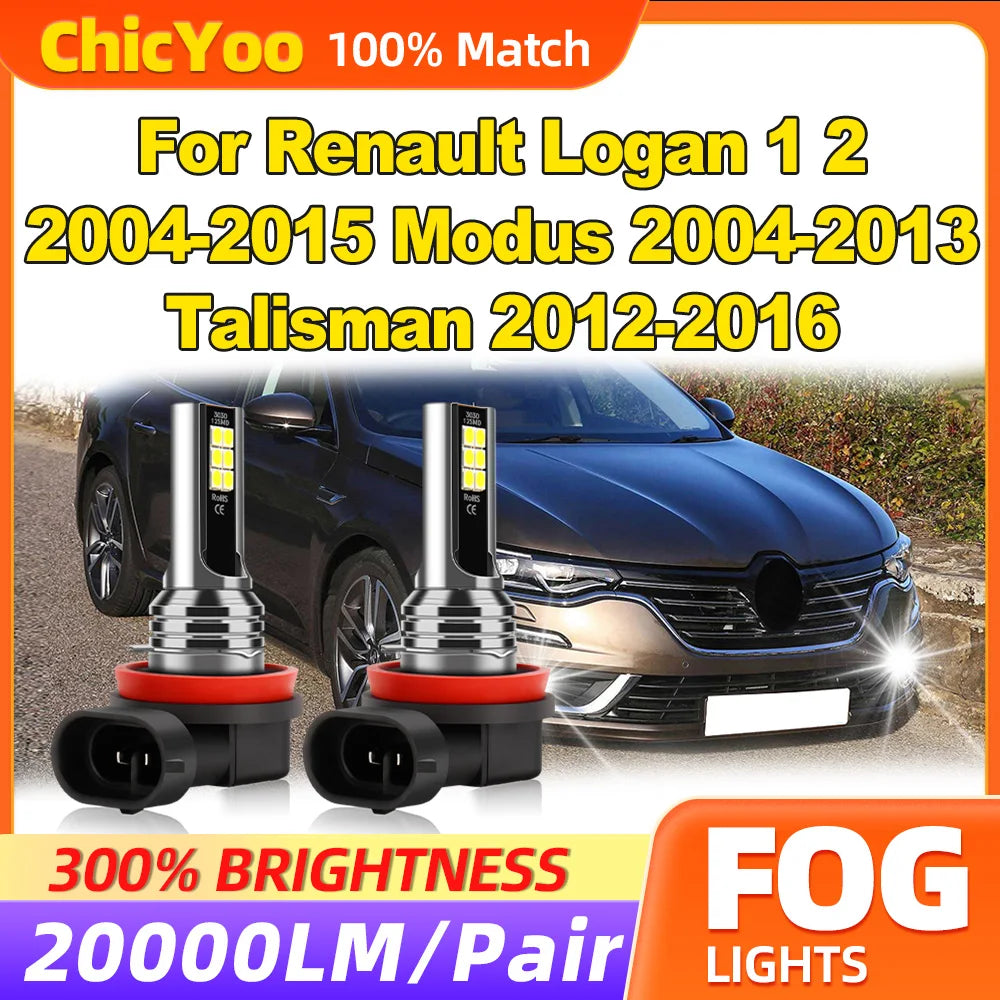 60W Fog Lights 20000LM Fog Lamps 12V 6000K Canbus No Error For Renault Logan 1 2 2004-2015