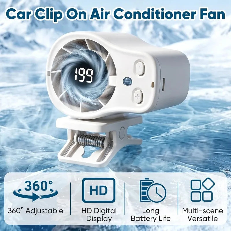 Clip on Semiconductor Cooling Car Fan USB Rechargeable Portable Desk Fan LED Display 360 Rotatio - Automotive LED Light