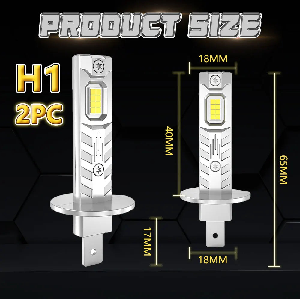 H1 Super Bright LED CANBUS Bulbs 1200W 1:1 Mini Size Wireless Headlight for Car 6000K Whit