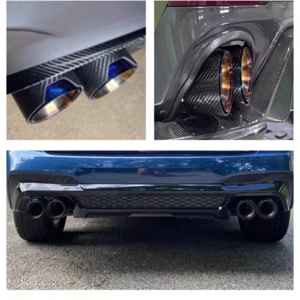 Genuine Dual Carbon Fiber + Stainless Steel Universal FOR M Performance Carbon Fiber Exhaust Tip - Automotive LED Light