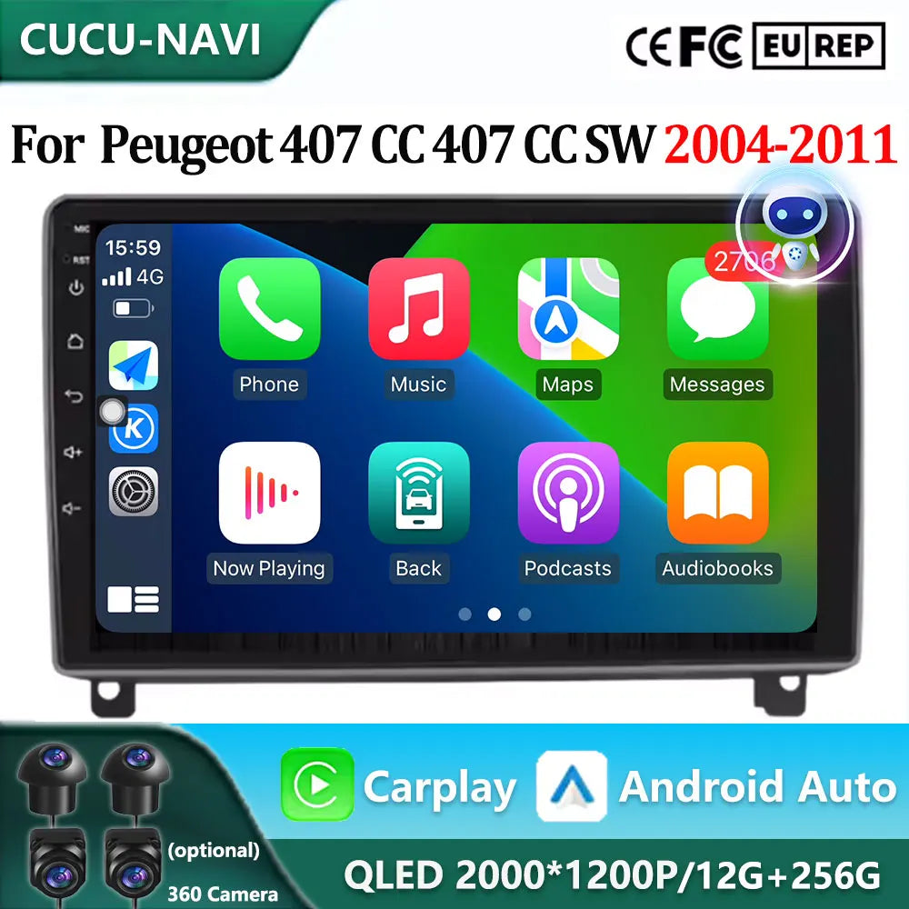 Android 16 Carplay Car Radio Multimedia For Peugeot 407 CC 407CC SW 2004-2011 navigation v | AUTOKITSHOP