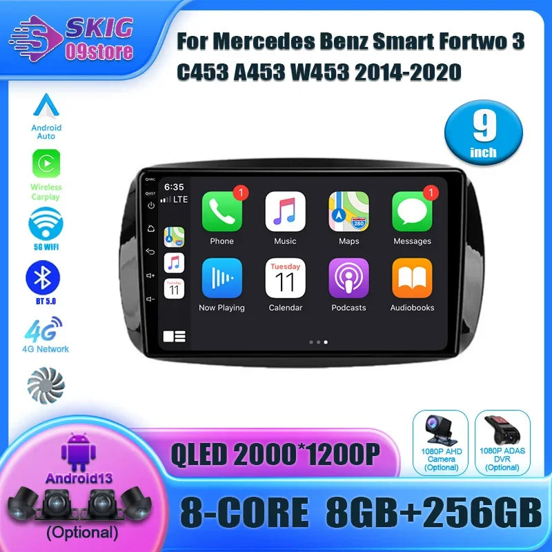 For Mercedes Benz Smart Fortwo 3 C453 A453 W453 2014-2020 Android 14 Auto Radio Car Multim