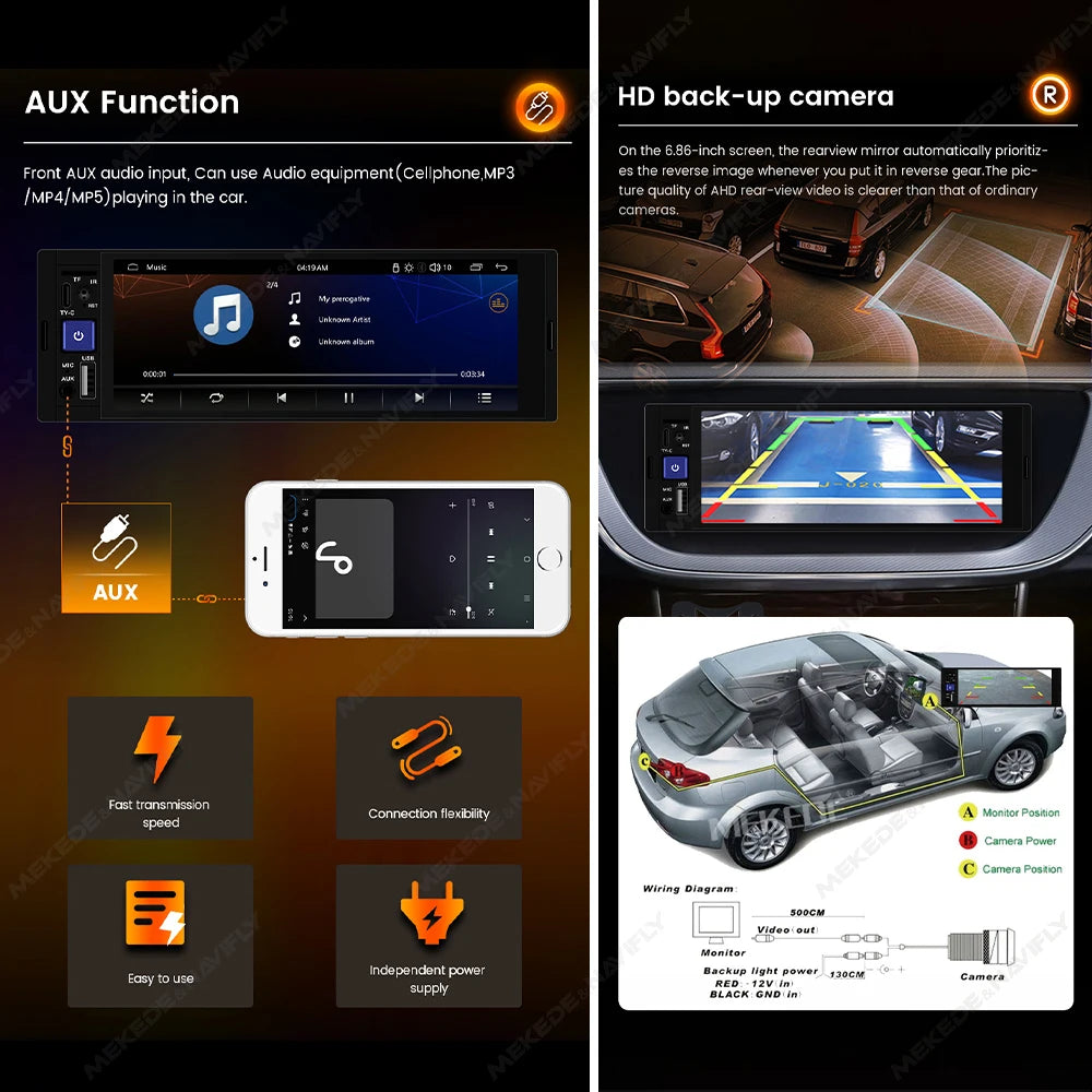 1Din Car Radio Stereo Carplay Android Auto Display Navigation Mirrorlink MP5 Touch Screen  | AUTOKITSHOP