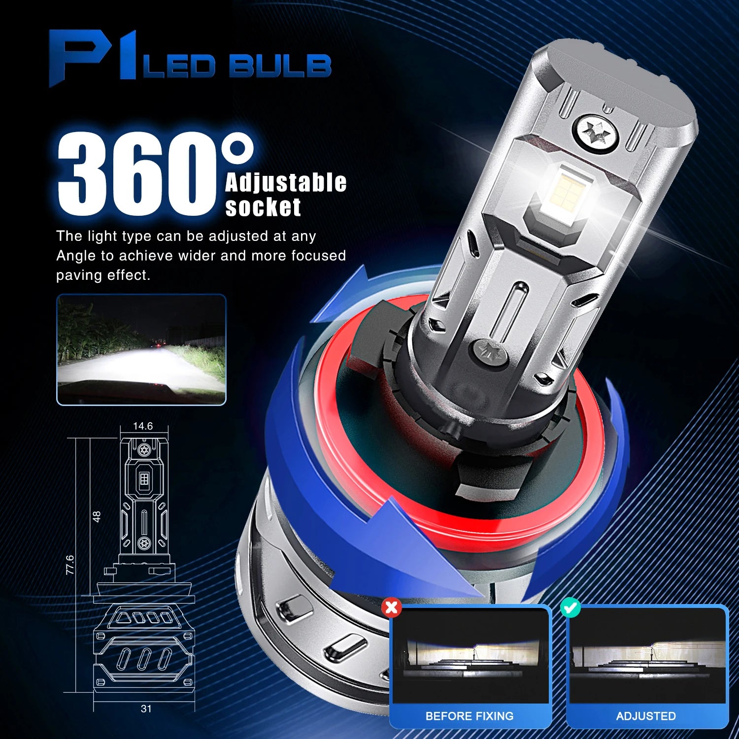 2-Piece LED Interior Light Kit for LED Headlight H4 H7 H8 H16EU H1 H3 H10 H13 H27 880 881 HB3 H - Canbus Error-Free B...