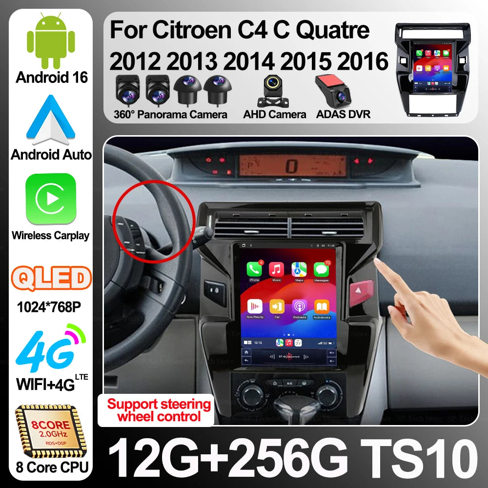 9.7" Car Radio For Citroen C4 C Quatre 2012 2013 2014 2015 2016 Android 16 Multimedia Vide | AUTOKITSHOP