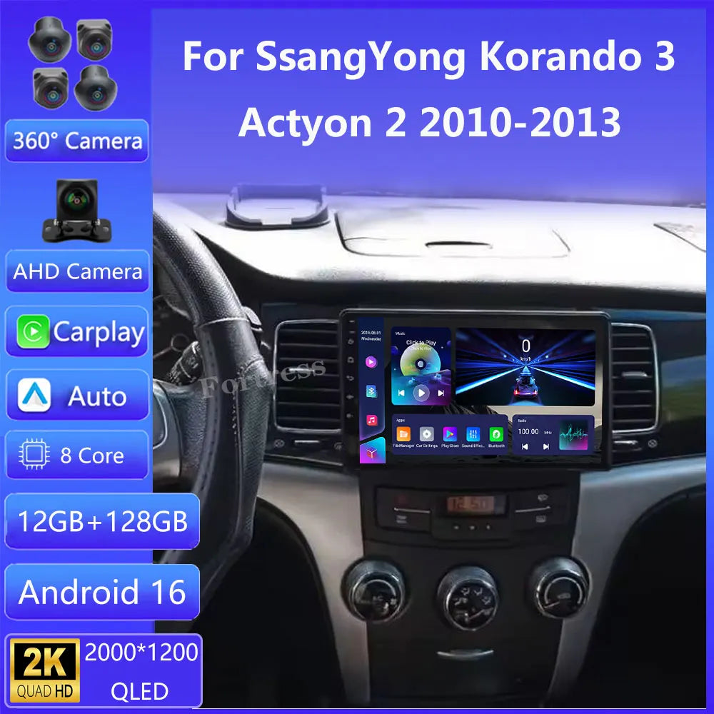 Android 16 Carplay Car Radio Multimedia For SsangYong Korando 3 Actyon 2 2010 - 2013 Head