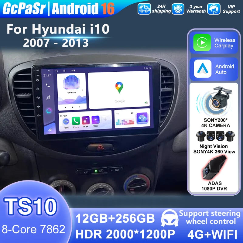 Android Car Radio For Hyundai i10 2007 2008 2009 2010 - 2013 Multimedia Video Player Navig
