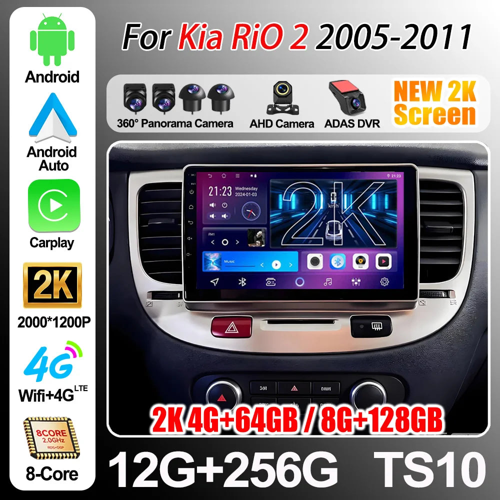 For Kia Rio 2 Rio2 2005 - 2011 Car Radio Wireless Carplay Android Auto Multimedia Player T | AUTOKITSHOP